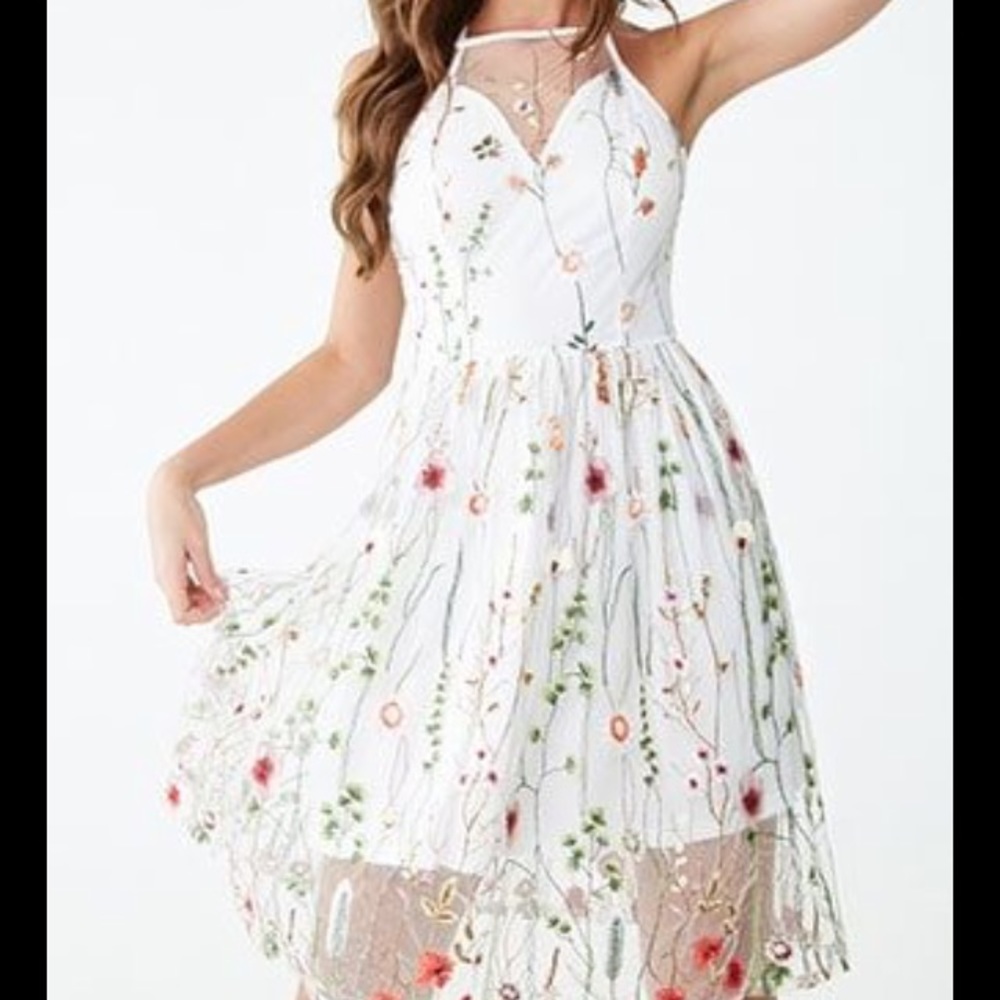 NWT Embroidered floral illusion dress